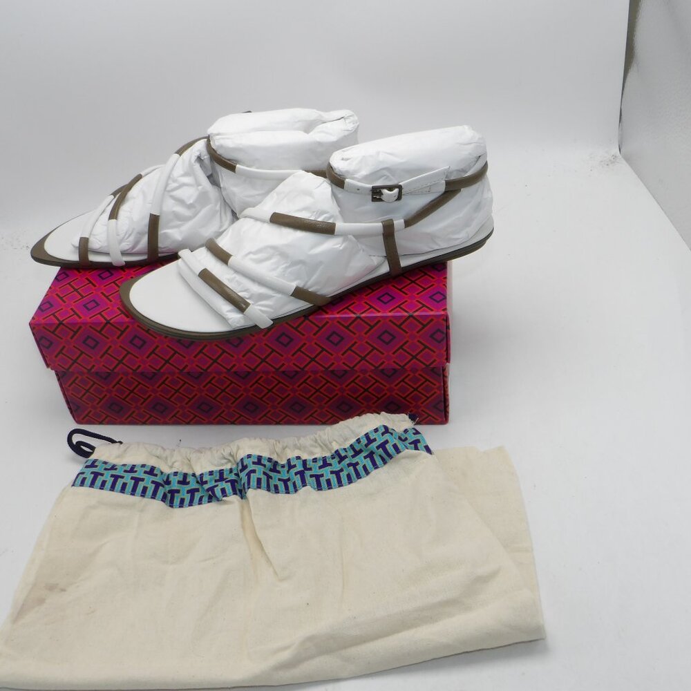 TORY BURCH Gardenia/Toasted Leather Ankle Wrap Sandals 8M New with box/dust Bag - Picture 3 of 4